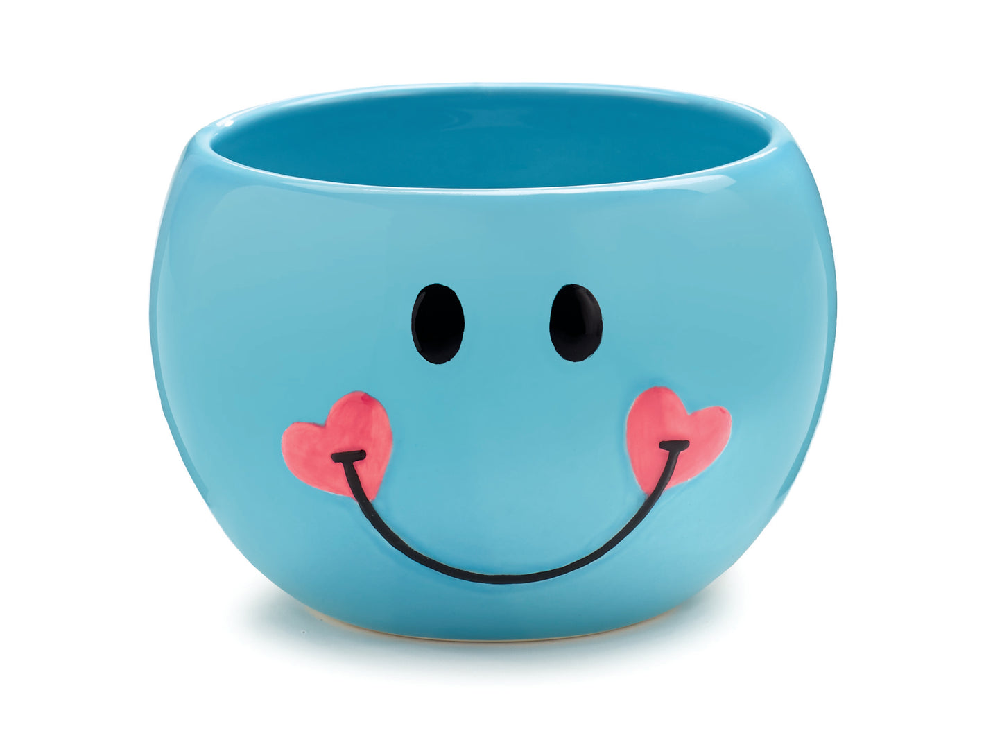 Blue Smiley Face Ceramic Planter