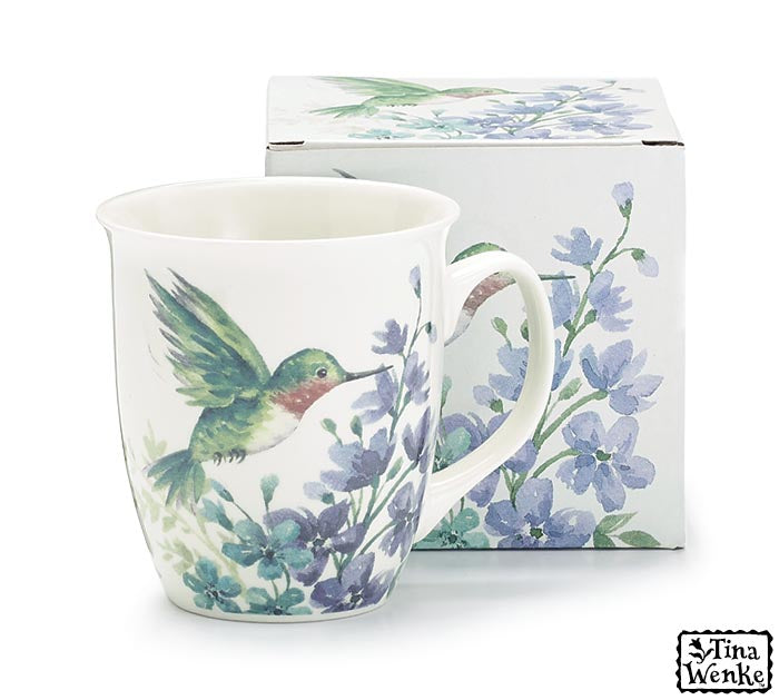 Hummingbird Hovering Over Flowers Mug