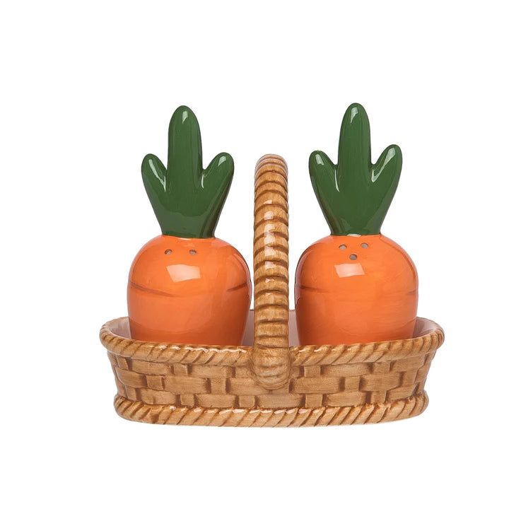 Dolomite Carrot Salt & Pepper Shakers In Basket Set