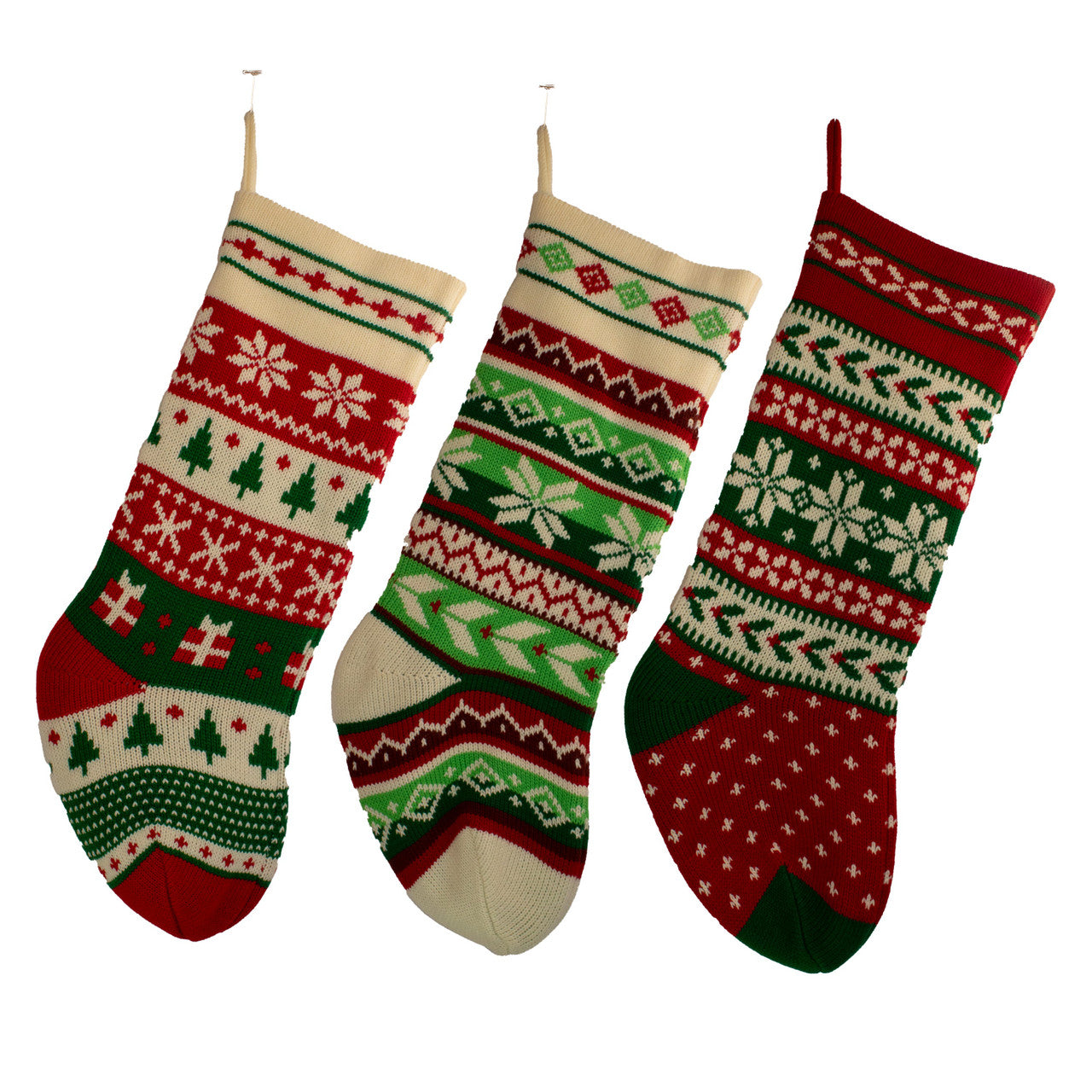 Heavy Knit Snowflake and Christmas Tree Stocking