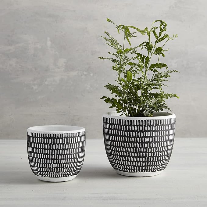 Cement Planter Pot Black Vertical Stripes