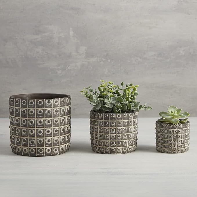 Cement Planter Pot, Beaded
