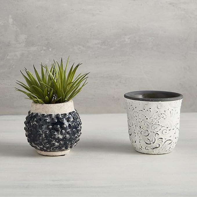 Terracotta Planter Pot White Carved