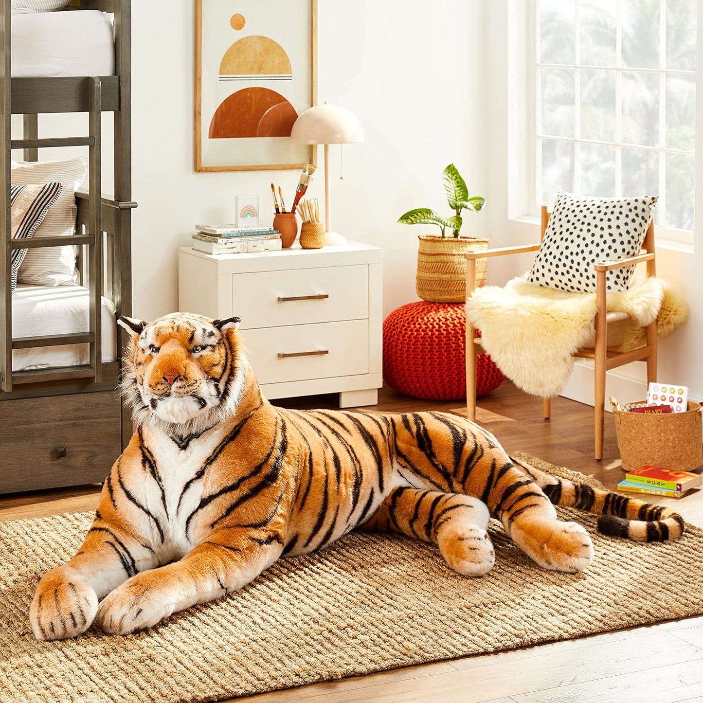 Giant Lying Tiger Plush 25" H x 58" L Soft, Cuddly, Realistic and Stuffed Animal - Great Mascot for Tiger Fans