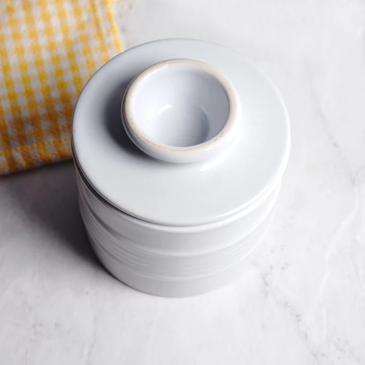 White Stoneware Butter Pot