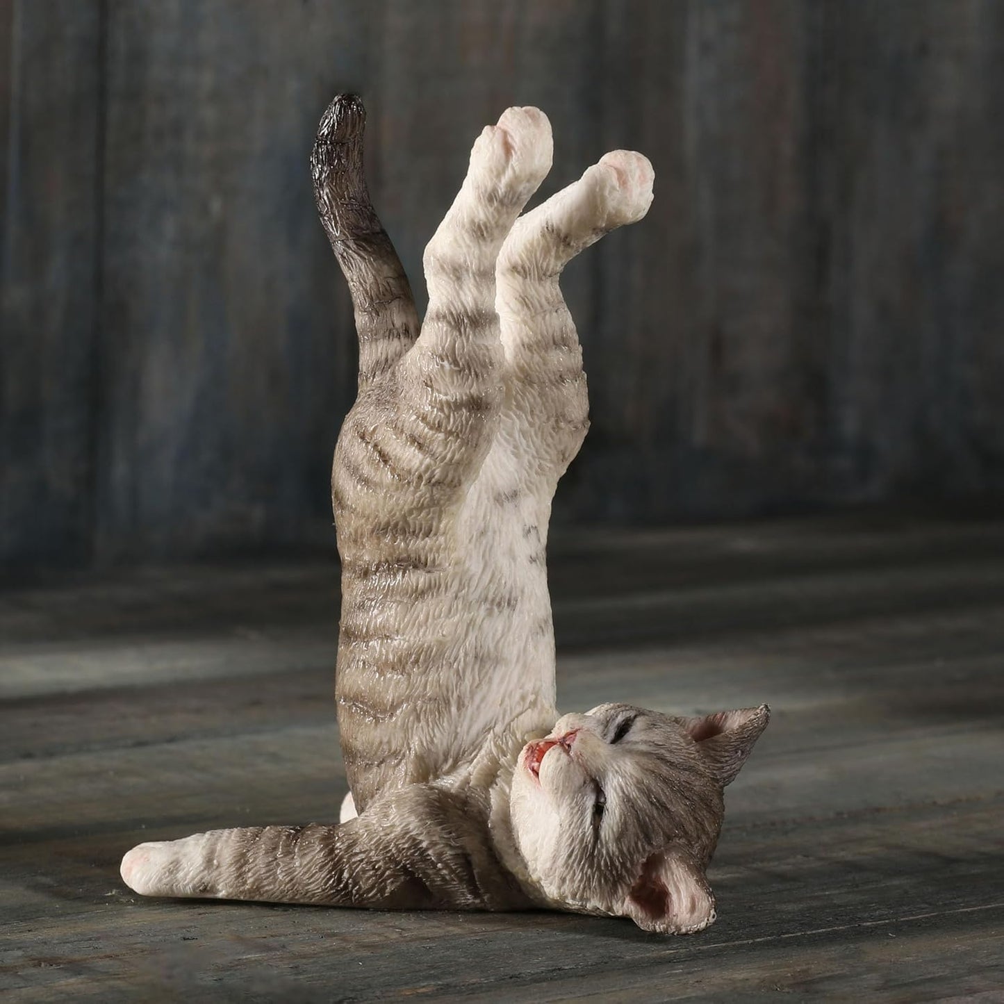 Grey Tabby Yoga Cat Shoulder Stand Pose