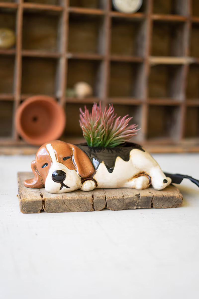 Ceramic Sleeping Beagle Planter
