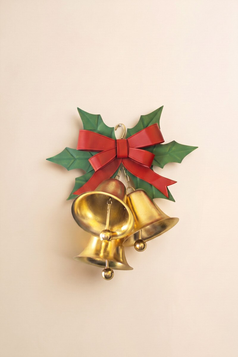 Painted Metal Christmas Bells and Holly Door Hanger
