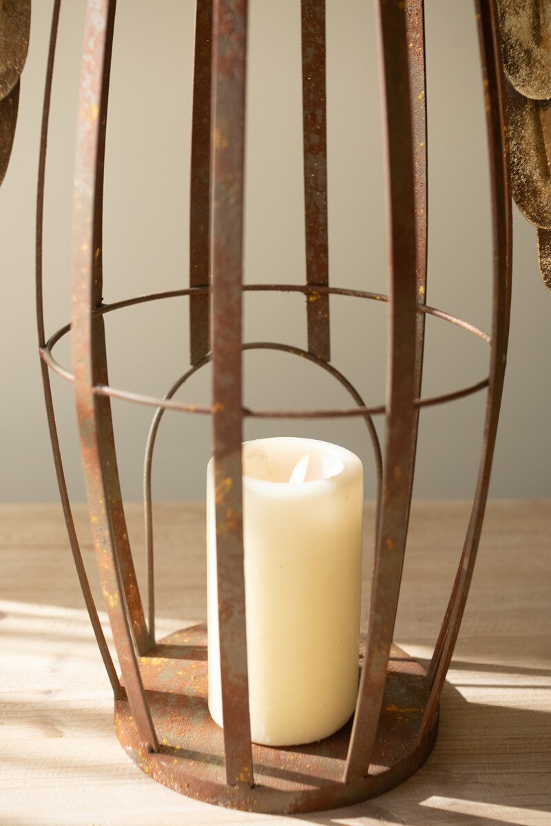 Rustic Metal and Gold Painted Christmas Angel Luminary
