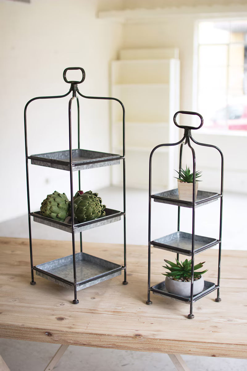 Set of 2 Tall Metal Display Stands with Galvanized Trays
