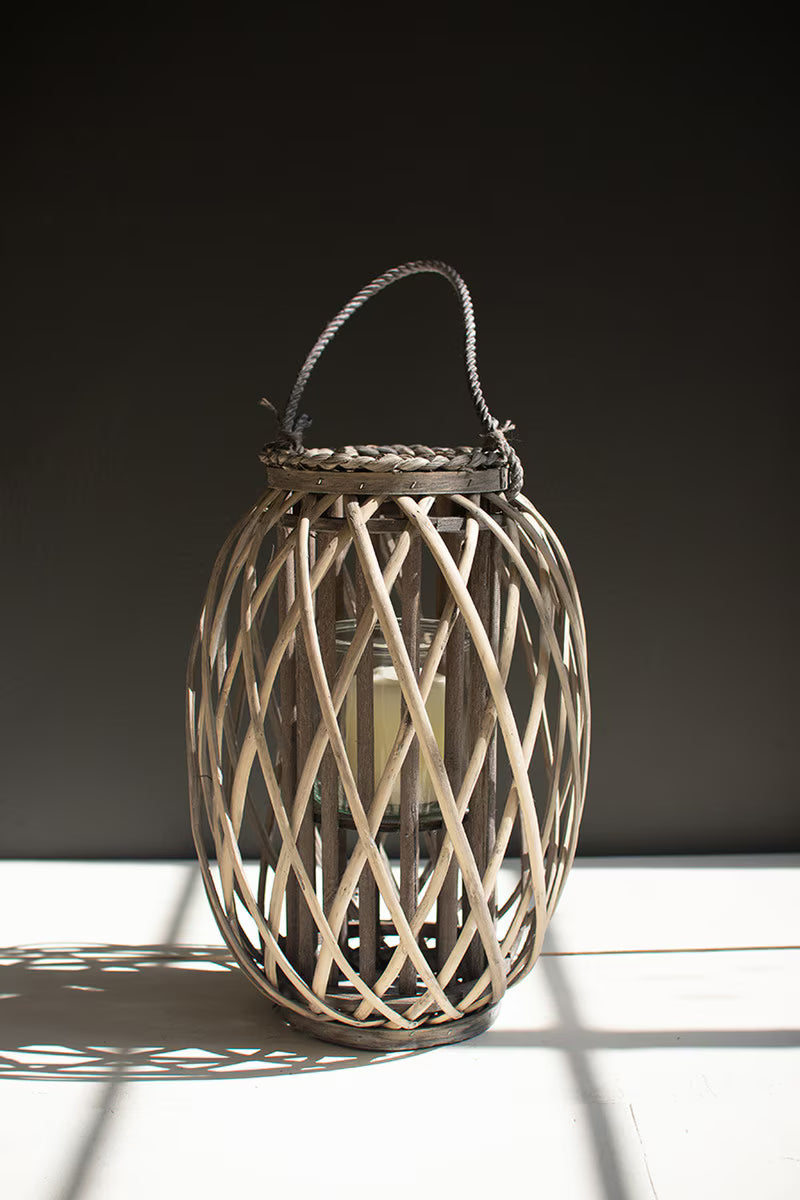 Small Grey Willow Lantern with Glass Insert