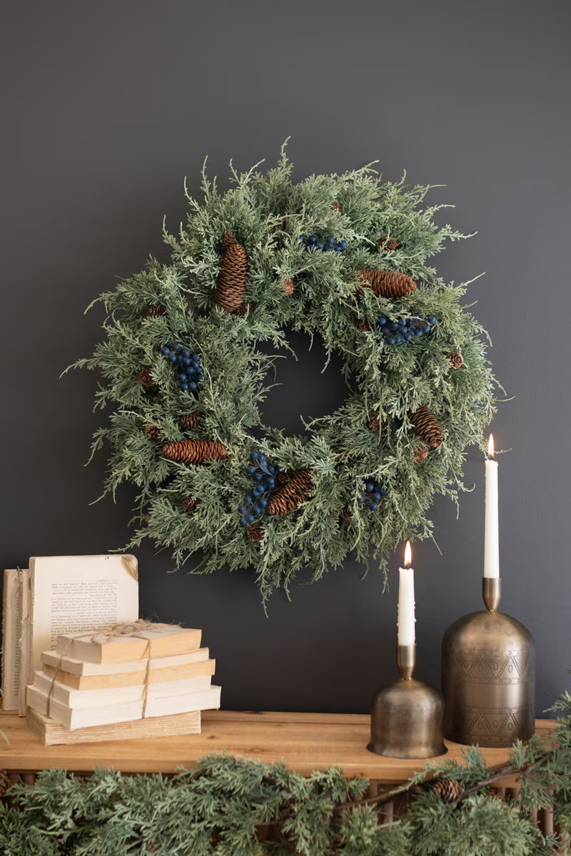 Artificial Juniper Christmas Wreath with Berries