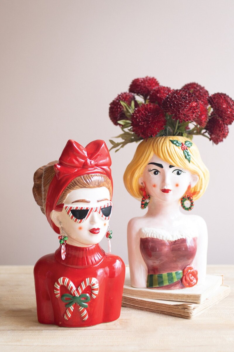 Set of 2 Ceramic Tacky Christmas Women Vases