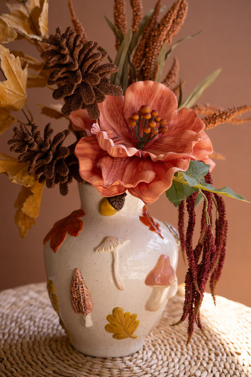 Ceramic Leaves and Mushrooms Vase