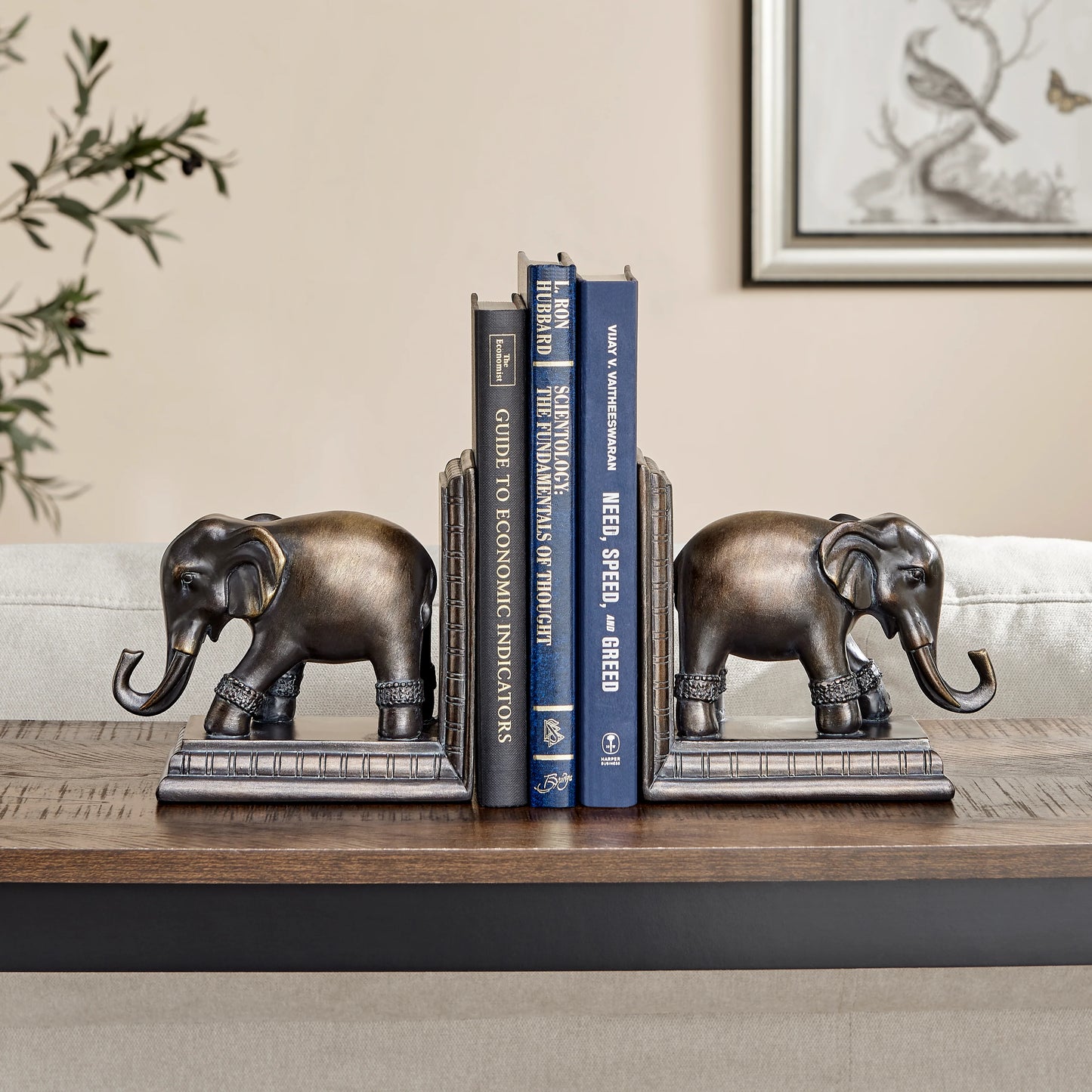Ornate Elephants Polyresin Bronze Patina Finish Bookend Set of 2