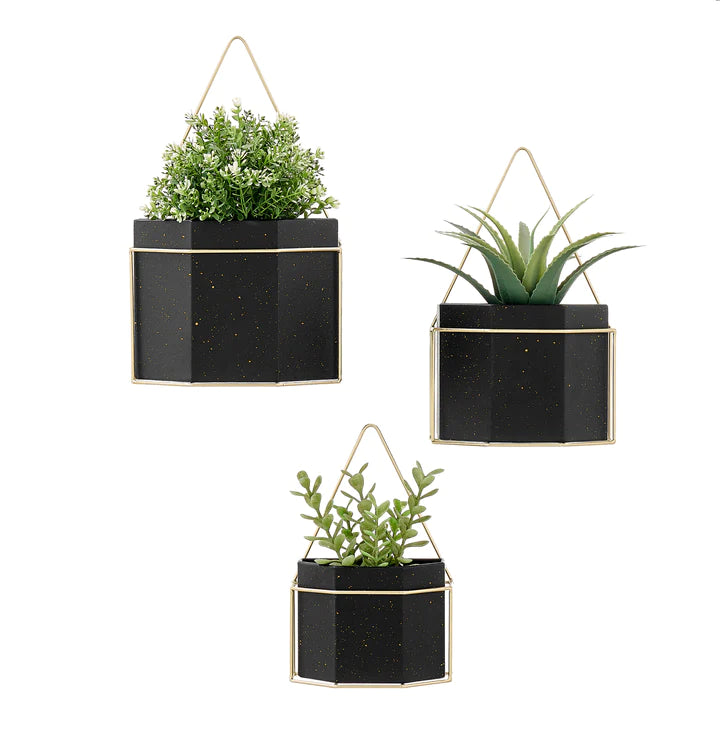Geometric Wall Planters with Gold Accents Set of 3