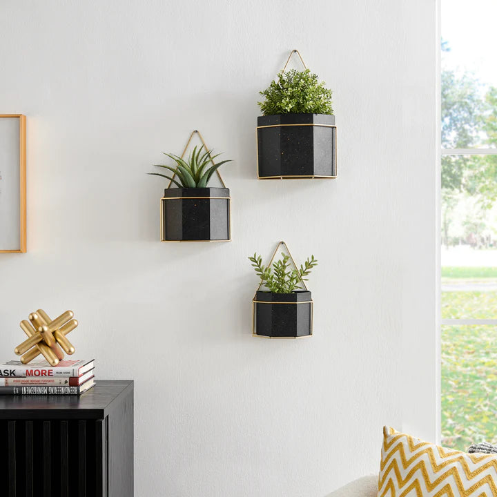 Geometric Wall Planters with Gold Accents Set of 3
