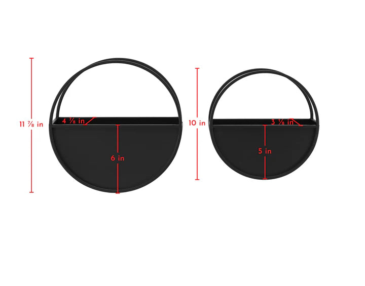 Round 2-Piece iron Wall Planter Set - Black