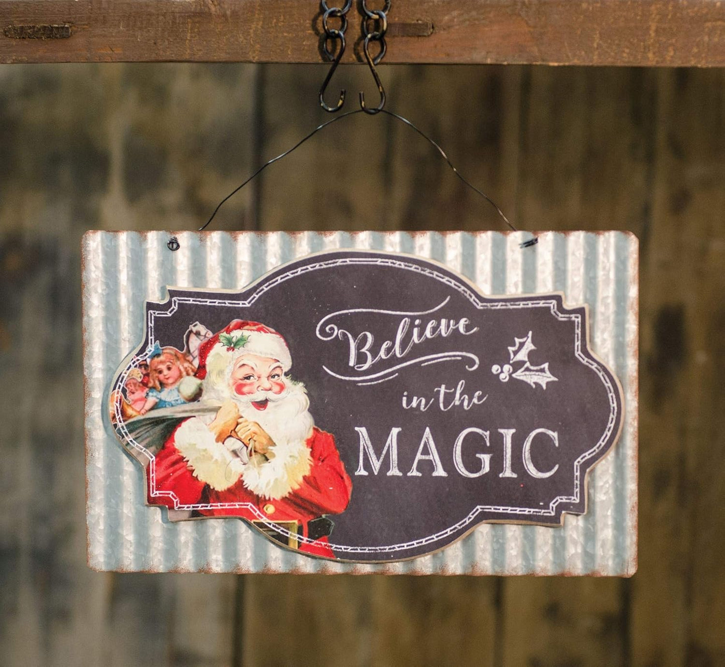 Believe in The Magic Chalkboard and Corrugated Metal Wall Sign