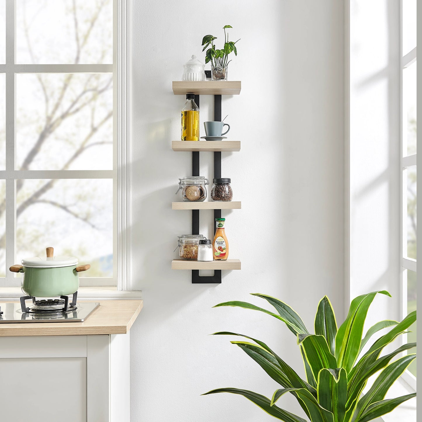 4-Tier Slim Ladder Bracket Floating Metal Frame Wall Shelves