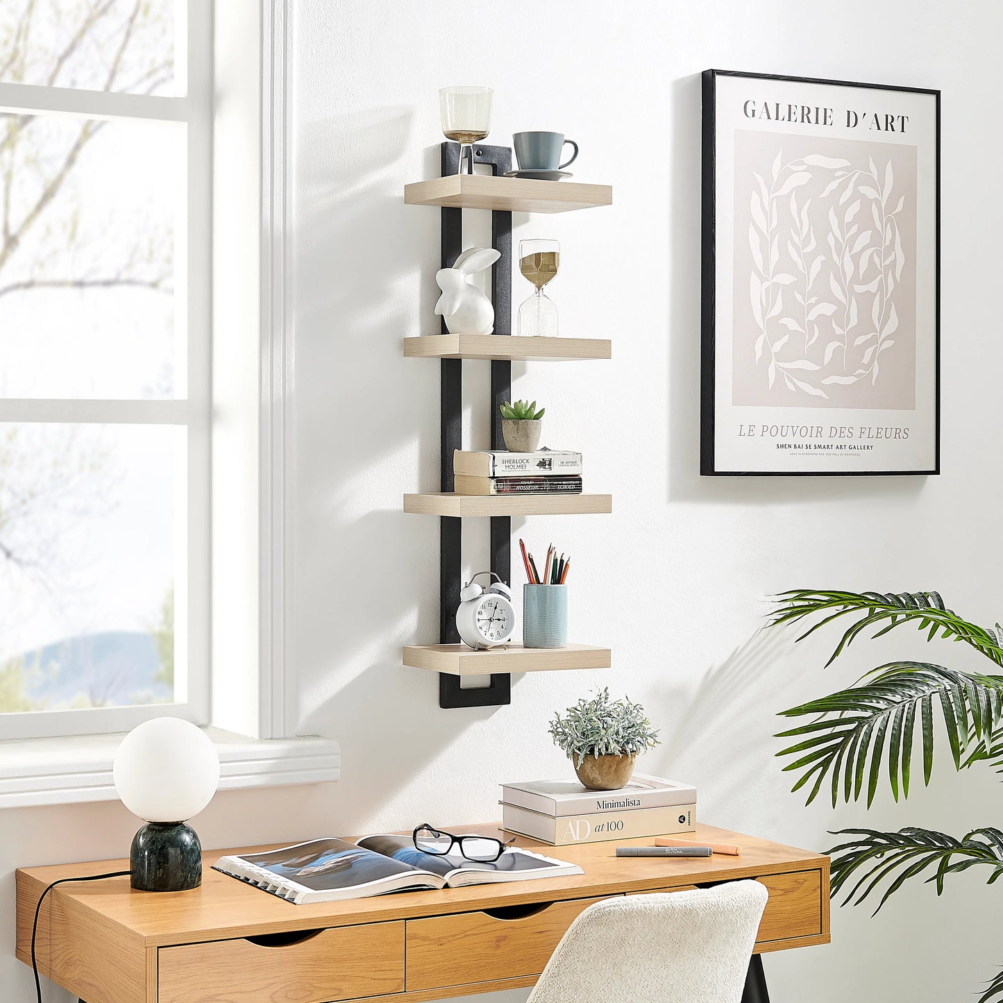 4-Tier Slim Ladder Bracket Floating Metal Frame Wall Shelves