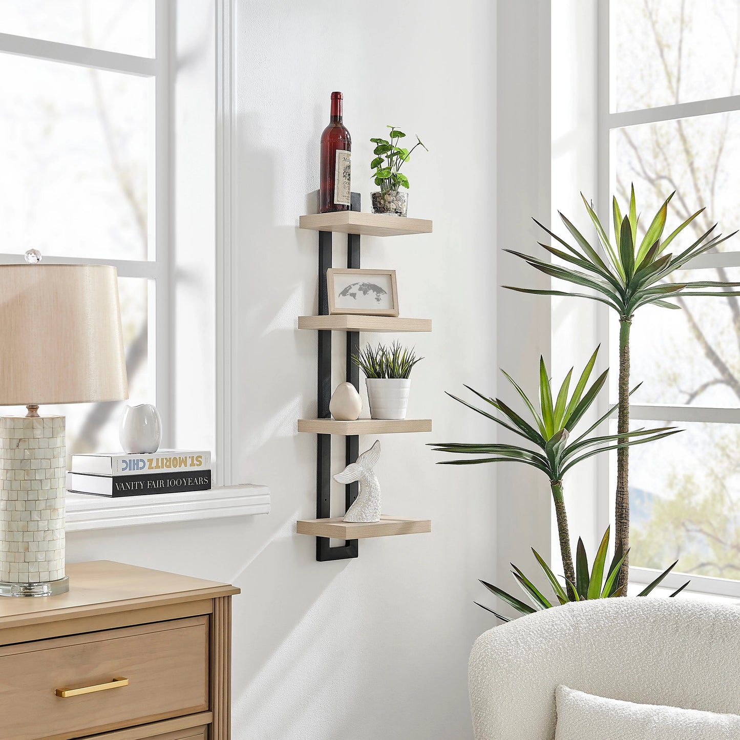 4-Tier Slim Ladder Bracket Floating Metal Frame Wall Shelves