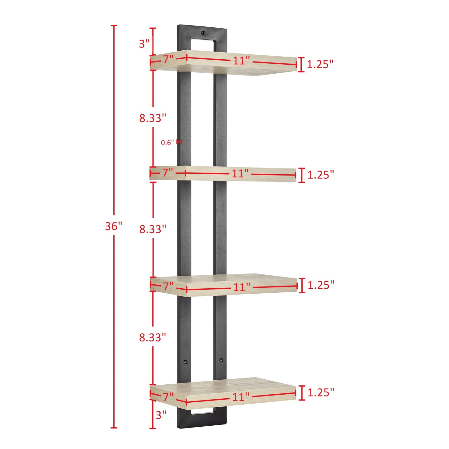 4-Tier Slim Ladder Bracket Floating Metal Frame Wall Shelves