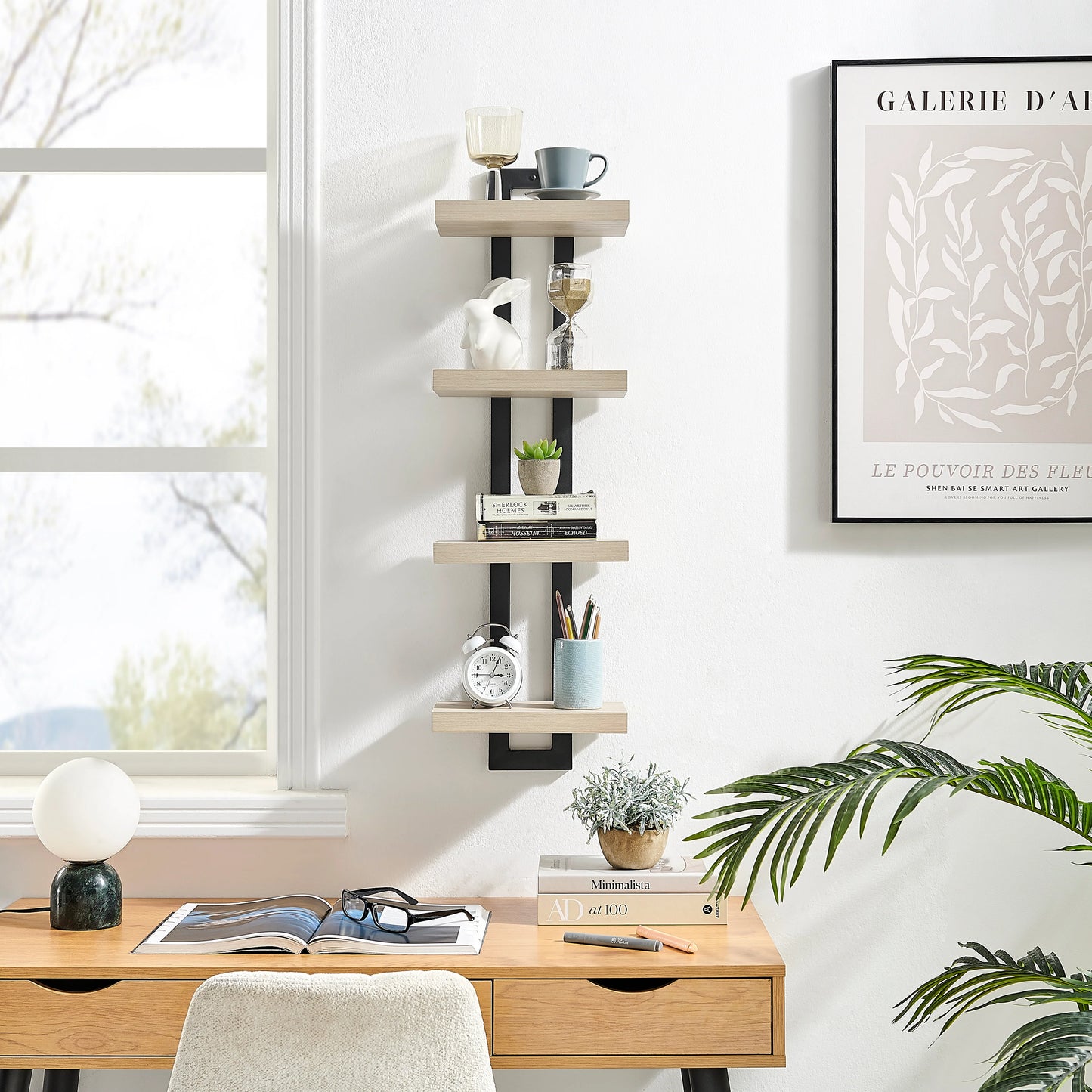 4-Tier Slim Ladder Bracket Floating Metal Frame Wall Shelves