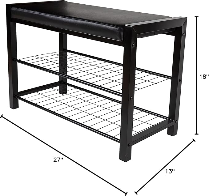 Leatherette Storage Entryway Bench and Shoe Rack with Metal Frame