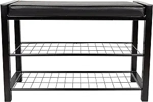 Leatherette Storage Entryway Bench and Shoe Rack with Metal Frame
