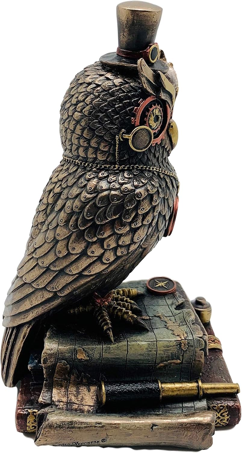 Steampunk Owl With Top Hat Standing On Top Of Books