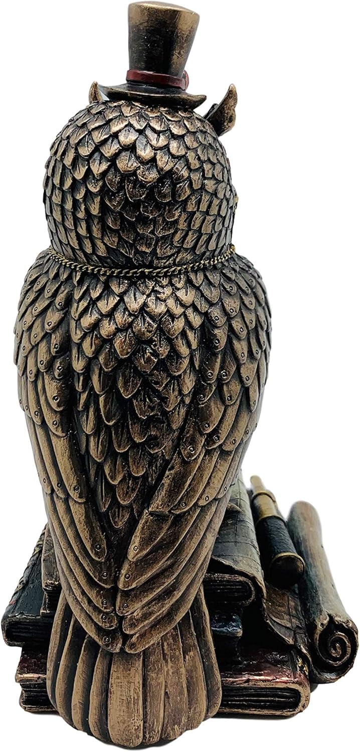 Steampunk Owl With Top Hat Standing On Top Of Books