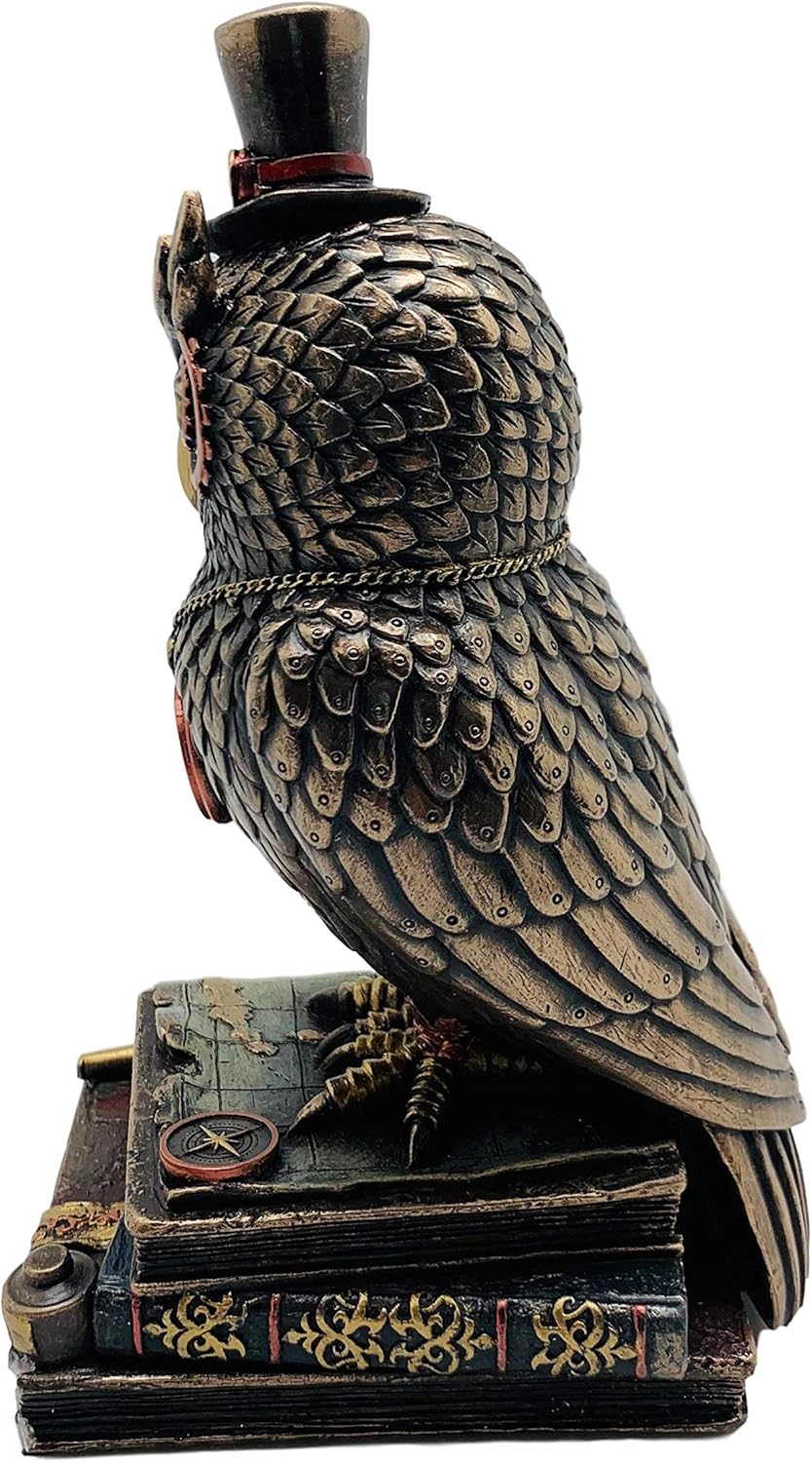 Steampunk Owl With Top Hat Standing On Top Of Books