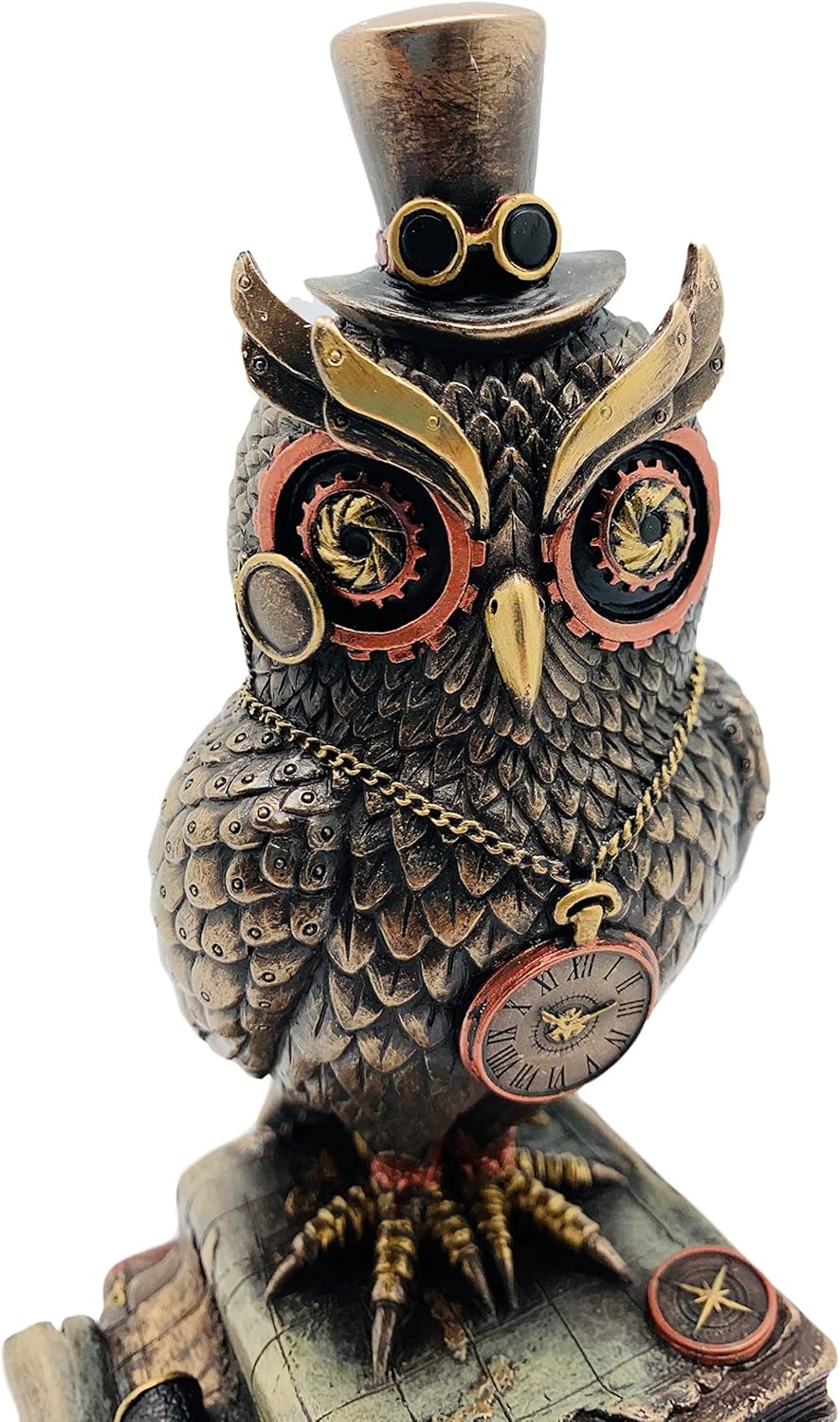 Steampunk Owl With Top Hat Standing On Top Of Books