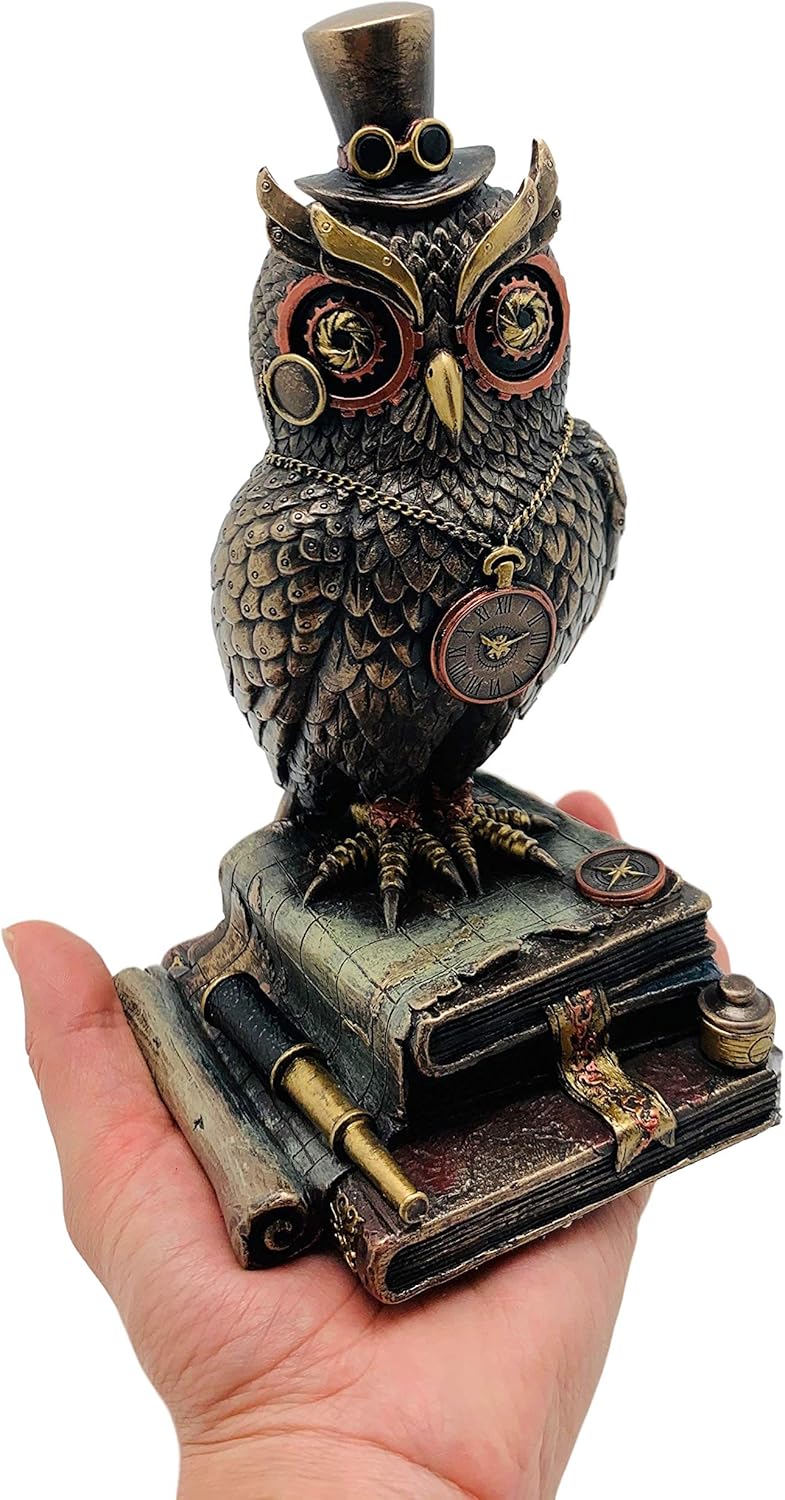 Steampunk Owl With Top Hat Standing On Top Of Books