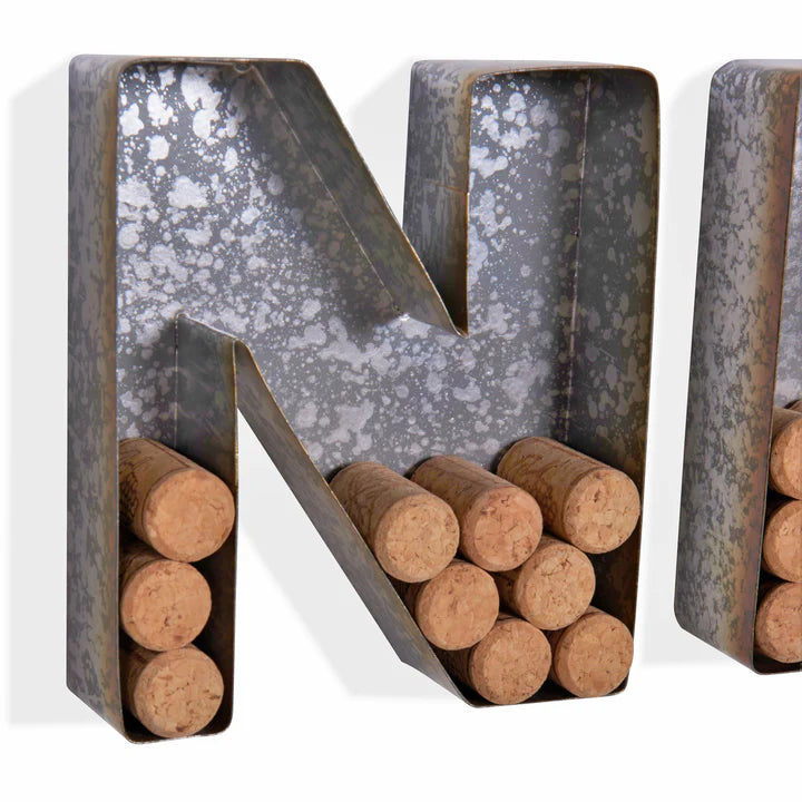 Wall Mount "WINE" Letter Set Cork Holder - Galvanized Sheet Metal