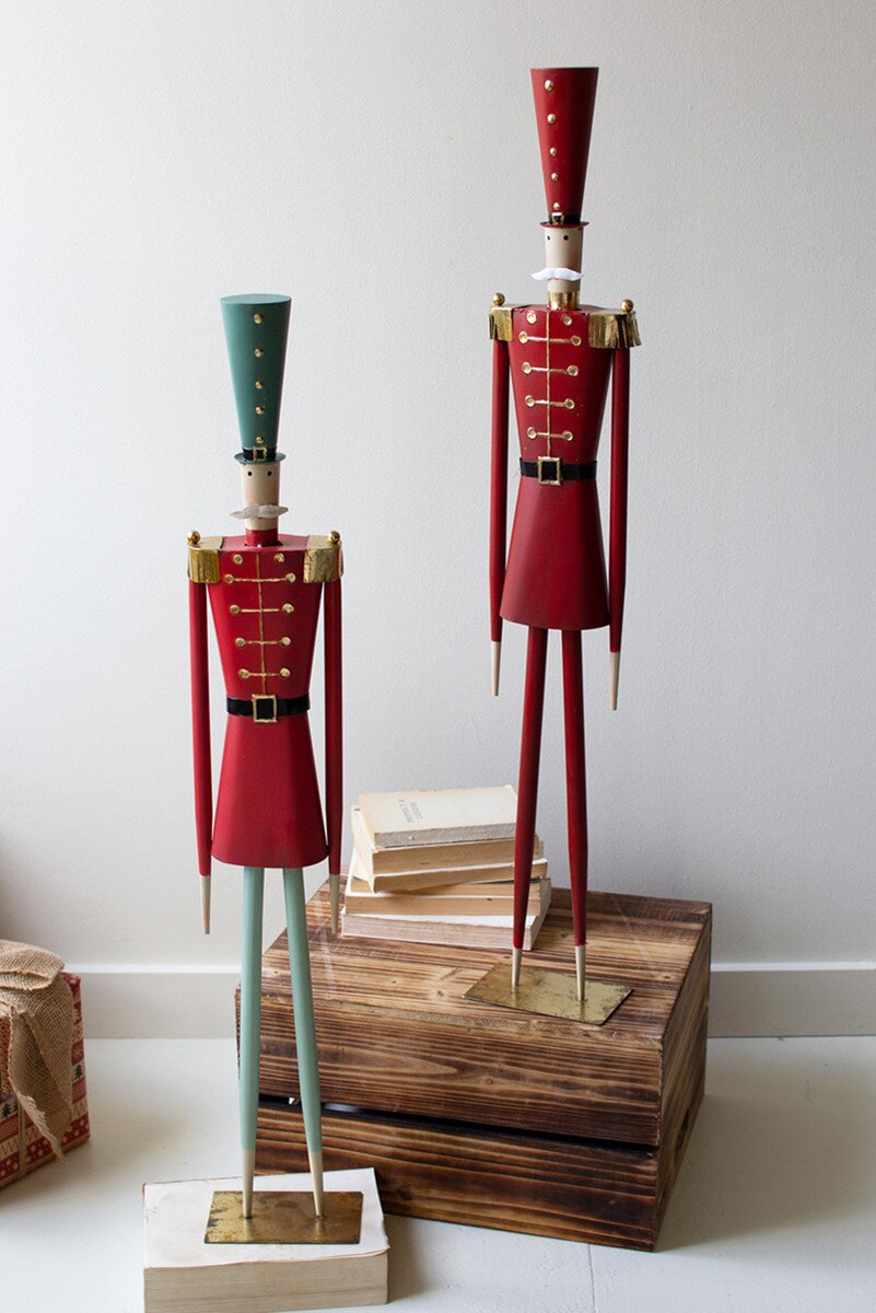 Set of 2 Painted Metal Christmas Soldiers