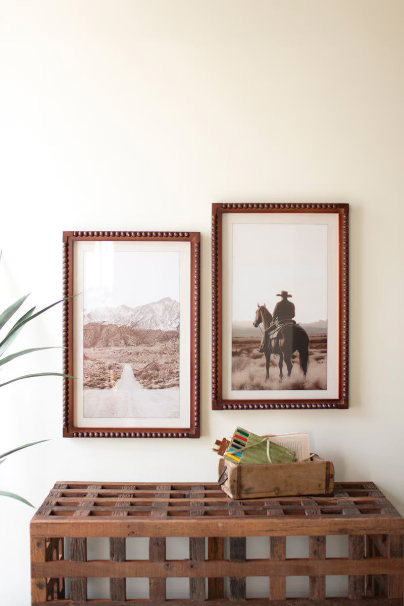 Set of 2 Framed Cowboy & Horse with Desert Scene Photography Prints under Glass