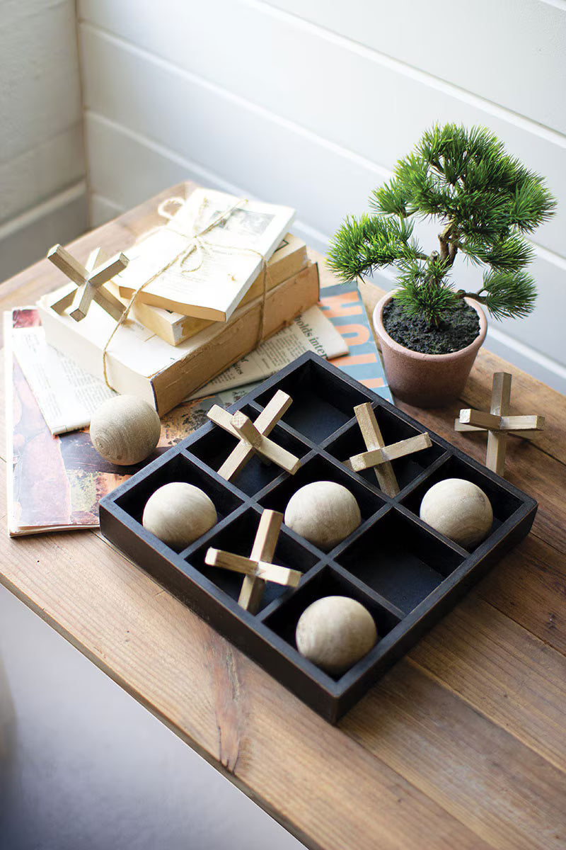 Natural and Black Wooden Tic-Tac-Toe Set
