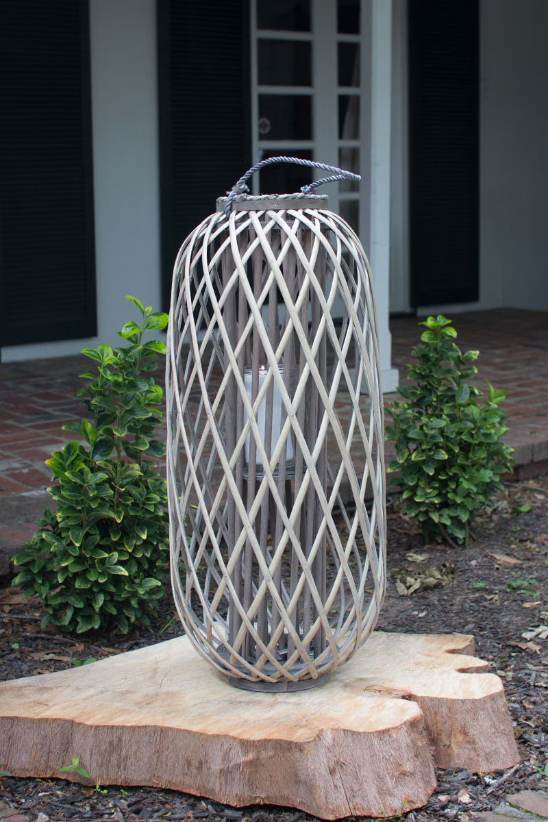 Tall Grey Willow Lantern with Glass Insert X-Large