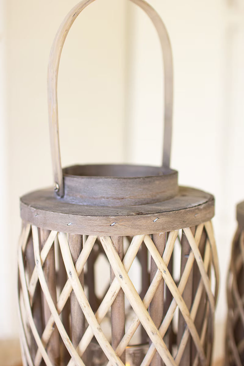 Set of 4 Grey Willow Cylinder Lanterns with Glass Inserts