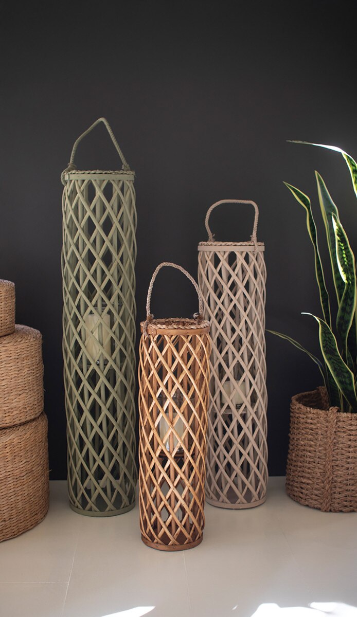 Set of 3 Tall Willow Lanterns with Glass Inserts