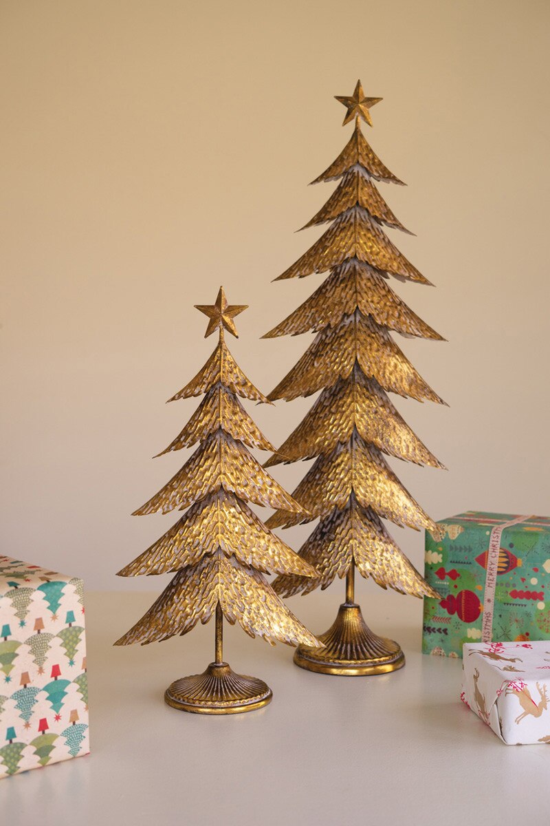 Set of 2 Antique Gold Christmas Trees