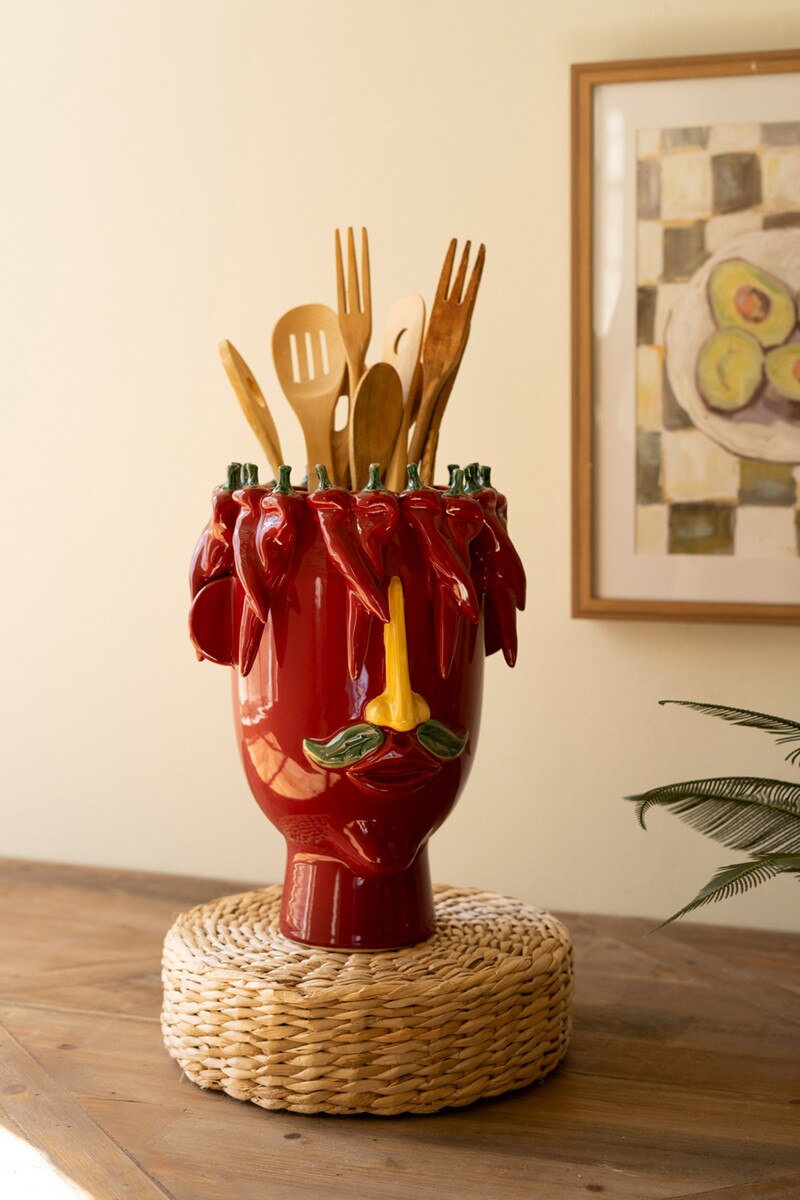 Ceramic Red Peppers Head Planter