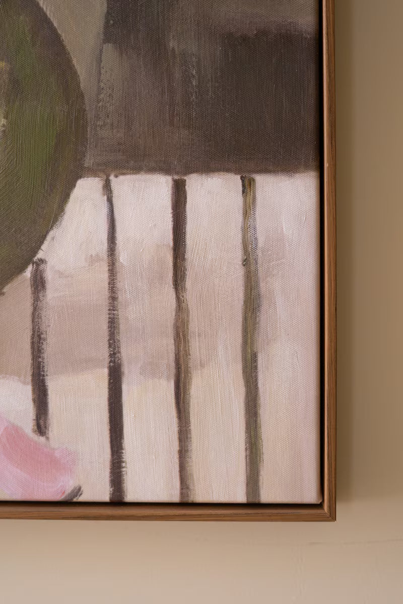 Framed Green Vase with Pink Flowers Painting