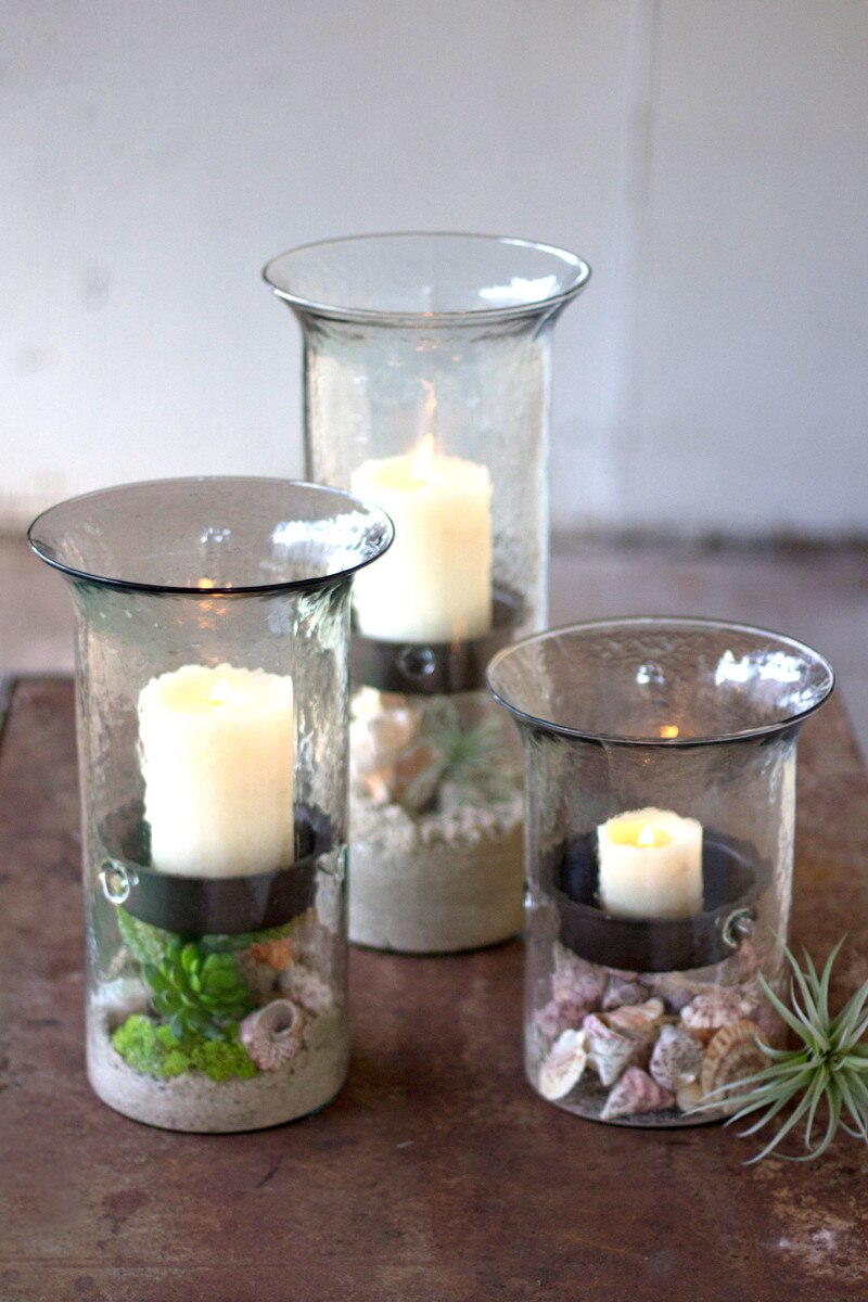 Large Original Glass Candle Cylinder with Rustic Insert