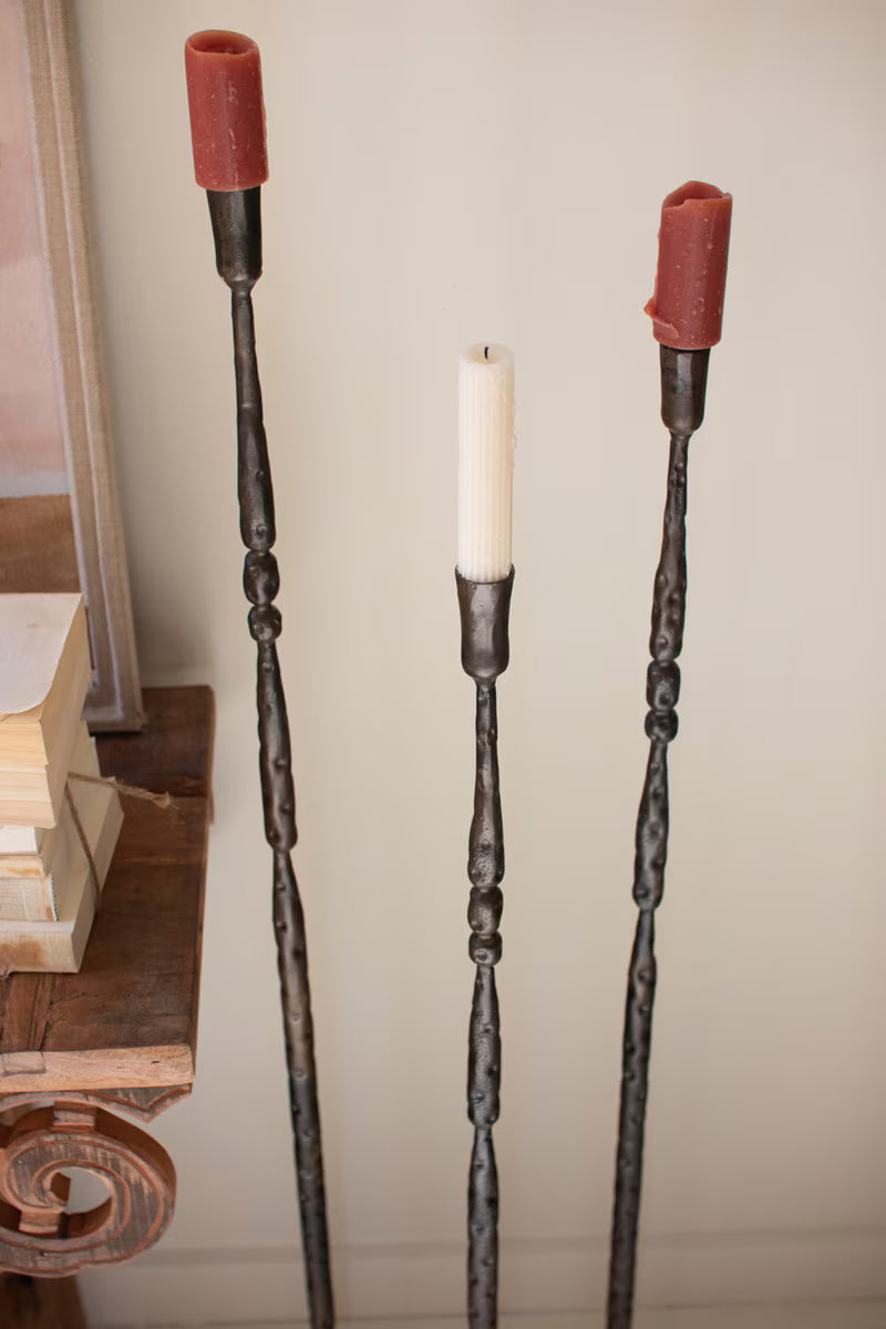 Set of 3 Tall Forged-Iron Taper Candle Holders