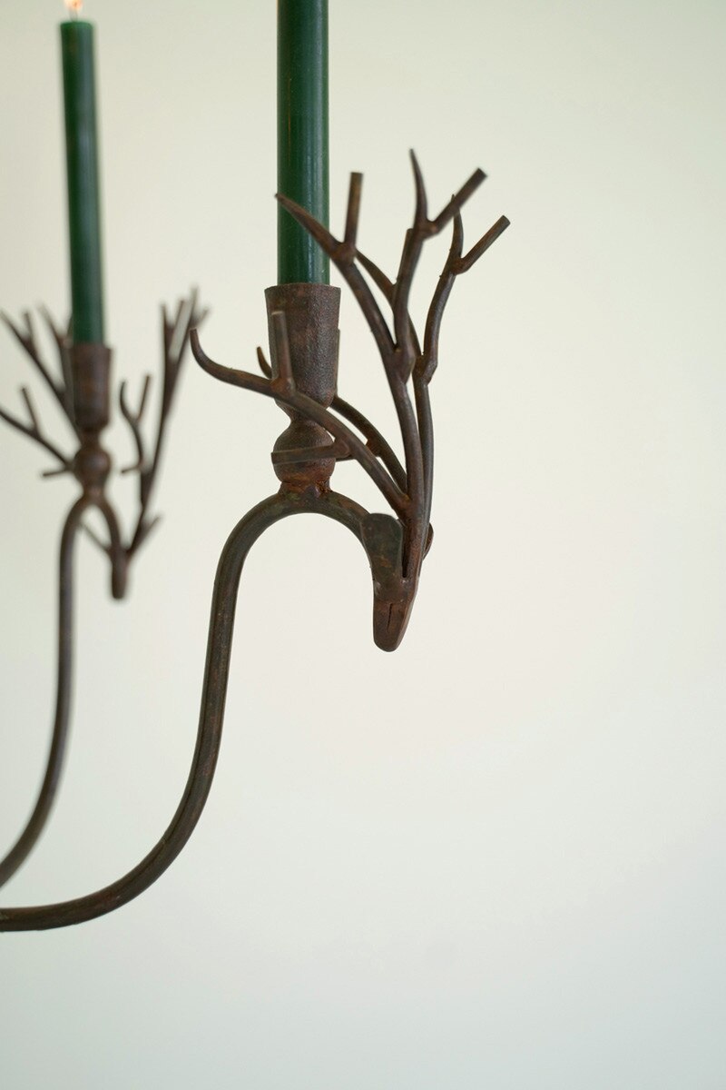 Forged Rustic Iron Deer Candelabra