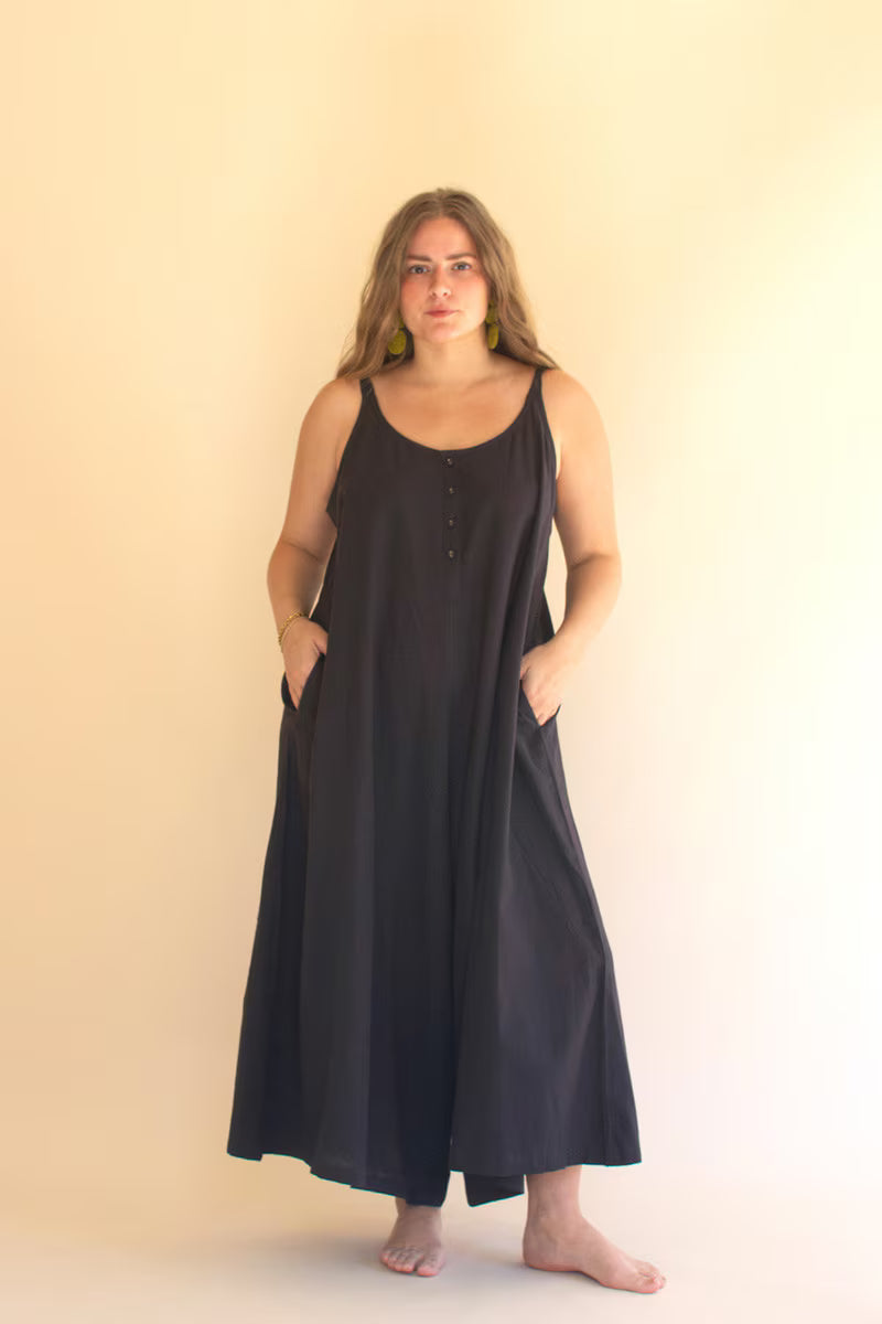 Adjustable Strap Flowy Jumper with Button Detail