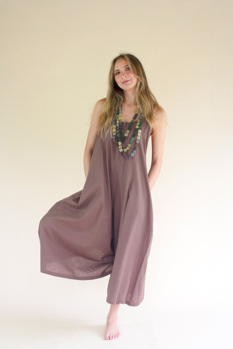 Mulberry Adjustable Strap Flowy Jumper with Button Detail